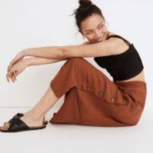 Madewell Linen-Blend Side-Button Midi Skirt